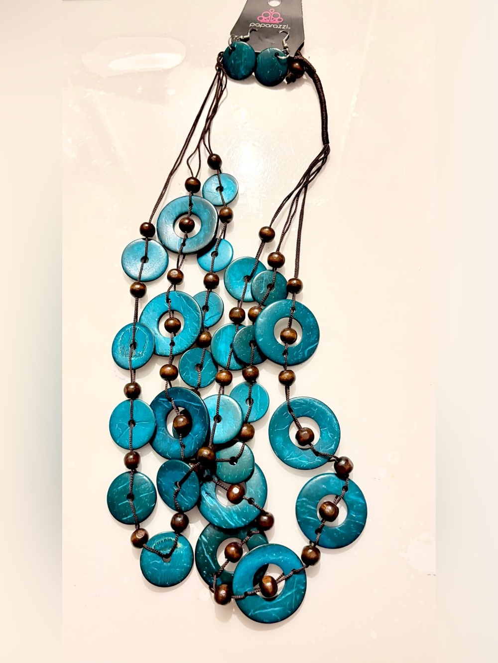 paparazzi Teal Disc Layered Statement Necklace & Dangle Earrings Jewelry Set